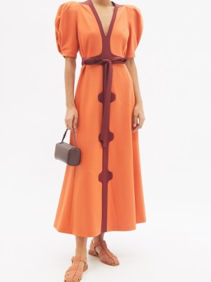 GABRIELA HEARST Onda puff-sleeve orange wool-blend dress / fashion with a ladylike sensibility / vintage style colour block dresses - flipped