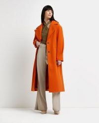 RIVER ISLAND ORANGE PLEATED DETAIL LONGLINE COAT / womens bright long length coats