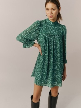 REFORMATION Ottilie Dress in Rosemarie ~ green floral high neck babydoll style dresses