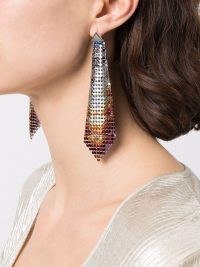 Paco Rabanne metallic-effect drop earrings in silver-tone / multicolour – long glittering drops – evening statement jewellery