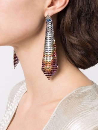 Paco Rabanne metallic-effect drop earrings in silver-tone / multicolour – long glittering drops – evening statement jewellery