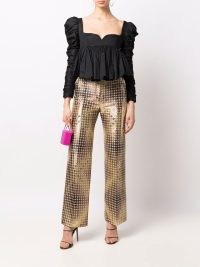 Paco Rabanne spot-print straight trousers in gold ~ womens luxe metallic evening fashion