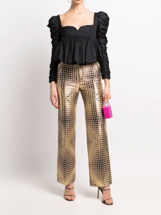 Paco Rabanne spot-print straight trousers in gold ~ womens luxe metallic evening fashion - flipped