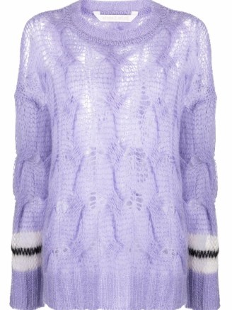Palm Angels TRACK MOHAIR SWEATER LILAC WHITE | womens sheer open knit round neck sweaters - flipped