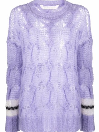 Palm Angels TRACK MOHAIR SWEATER LILAC WHITE | womens sheer open knit round neck sweaters