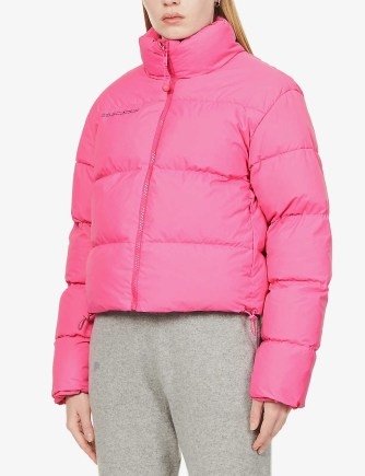 PANGAIA Reversible cropped shell jacket in flamingo pink – women’s brightly coloured outerwear – womens padded high funnel neck jackets - flipped