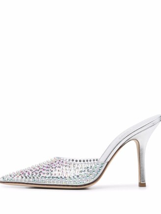 Paris Texas pointed-toe crystal-studded pumps in silver leather - flipped