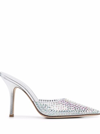Paris Texas pointed-toe crystal-studded pumps in silver leather