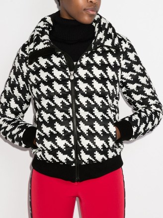 Perfect Moment Queenie houndstooth-pattern ski jacket ~ womens large momochrome dogtooth print puffer jackets ~ women’s winter sportswear clothing - flipped