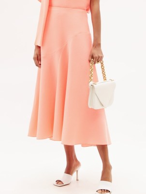 ROKSANDA Adelaide pink wool-crepe midi skirt | flowing flared hem skirts - flipped