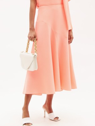 ROKSANDA Adelaide pink wool-crepe midi skirt | flowing flared hem skirts