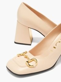 GUCCI Baby Horsebit leather pumps in pink ~ luxe vintage style square toe block heel courts ~ womens luxury designer retro court shoes