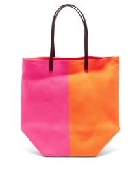 LASTFRAME Bi-colour knitted tote bag in orange and pink / bright colour block shopper bags