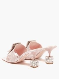 ROGER VIVIER Cube crystal-heel pink velvet and leather mules ~ luxe cubed heels with crystals