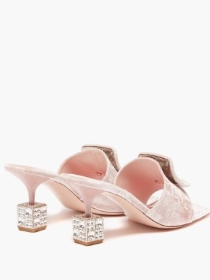 ROGER VIVIER Cube crystal-heel pink velvet and leather mules ~ luxe cubed heels with crystals - flipped