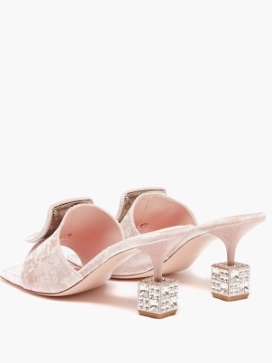 ROGER VIVIER Cube crystal-heel pink velvet and leather mules ~ luxe cubed heels with crystals
