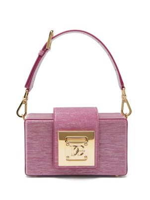 DOLCE & GABBANA Cubo glittered pink leather shoulder bag | small boxy retro handbags | luxe designer top handle bags
