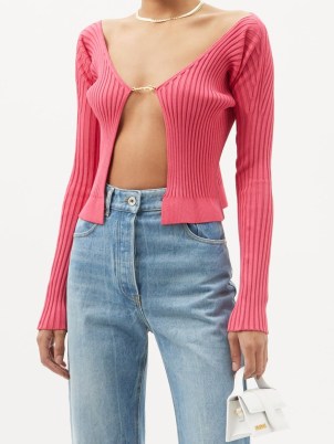 JACQUEMUS Pink Maille logo-clasp ribbed cardigan - flipped