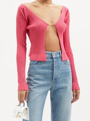 JACQUEMUS Pink Maille logo-clasp ribbed cardigan