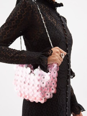 PACO RABANNE Pink Sparkle 1969 shoulder bag ~ transparent disc bags ~ designer retro inspired handbags - flipped