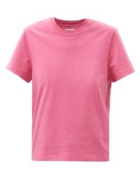 BOTTEGA VENETA Sunrise logo-embroidered pink cotton-jersey T-shirt – women’s bright designer tee – womens short sleeve relaxed fit t-shirts