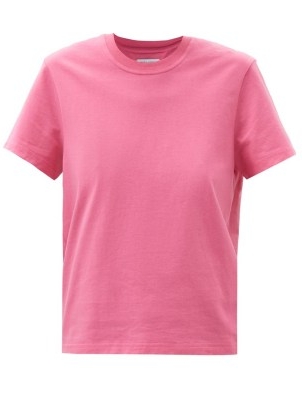BOTTEGA VENETA Sunrise logo-embroidered pink cotton-jersey T-shirt – women’s bright designer tee – womens short sleeve relaxed fit t-shirts