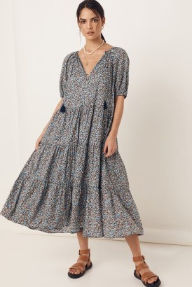 SPELL POPPY SMOCK GOWN Navy / floral tiered dresses with volume / boho organic cotton fashion / bohemian inspired clothing