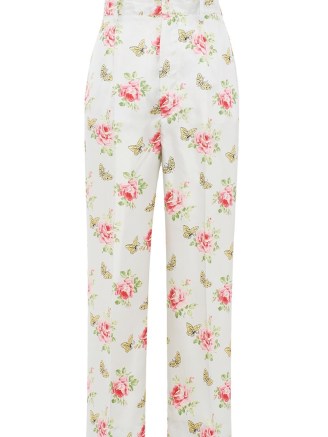 Prada butterfly print silk trousers in sky blue – womens floral fashion printed with butterflies - flipped