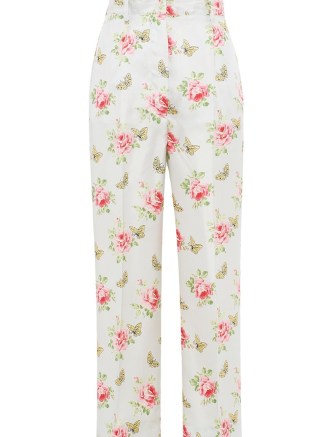 Prada butterfly print silk trousers in sky blue – womens floral fashion printed with butterflies