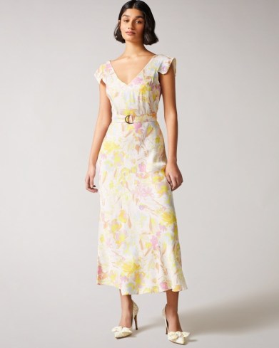 TED BAKER NECOLE Printed Tea Dress / white floral vintage style occasion dresses / feminine fashion - flipped
