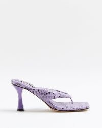 RIVER ISLAND PURPLE SNAKE PRINT HEELED MULES ~ glamorous square toe mule sandals