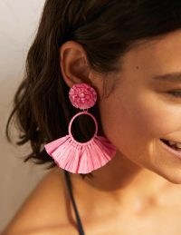 Boden Raffia Tassel Ring Earrings in Formica Pink ~ pink summer statement jewellery