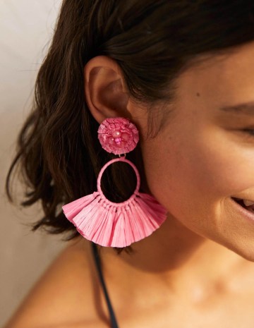 Boden Raffia Tassel Ring Earrings in Formica Pink ~ pink summer statement jewellery