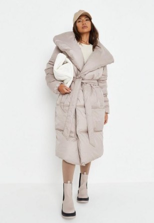 MISSGUIDED recycled mink padded duvet coat ~ on-trend tie waist coats - flipped
