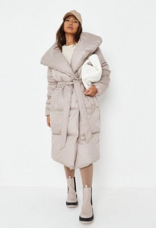 MISSGUIDED recycled mink padded duvet coat ~ on-trend tie waist coats