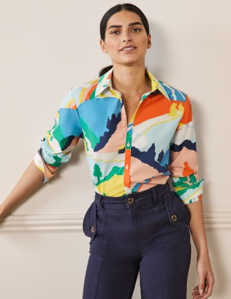 Boden Relaxed Cotton Shirt Scenic Meadow – womens bright multi print shirts - flipped