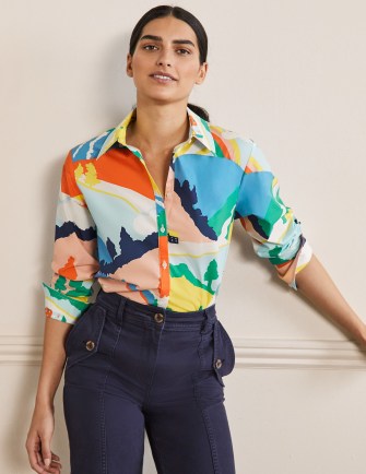 Boden Relaxed Cotton Shirt Scenic Meadow – womens bright multi print shirts