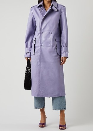 REMAIN BY BIRGER CHRISTENSEN Pirene lilac double-breasted leather coat ~ women’s longline luxe coats ~ womens luxury outerwear - flipped