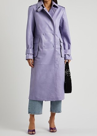 REMAIN BY BIRGER CHRISTENSEN Pirene lilac double-breasted leather coat ~ women’s longline luxe coats ~ womens luxury outerwear