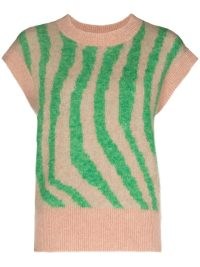 REMAIN Vestia zebra-print knitted vest in beige/green ~ women’s sweater vests