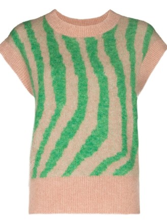 REMAIN Vestia zebra-print knitted vest in beige/green ~ women’s sweater vests - flipped