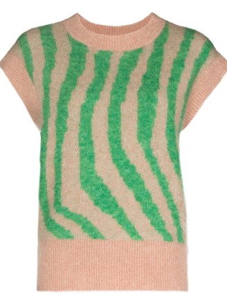 REMAIN Vestia zebra-print knitted vest in beige/green ~ women’s sweater vests