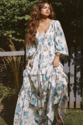 SPELL ROSE GARDEN GOWN Sapphire / floral bohemian dresses / voluminous tiered boho fashion / romance in spired clothing / romantic look
