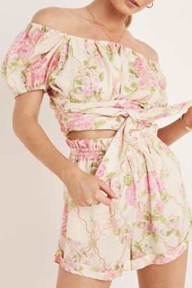 SPELL DESIGNS ROSE GARDEN SHORTS – high-waisted paper bag short – floral boho fashion - flipped