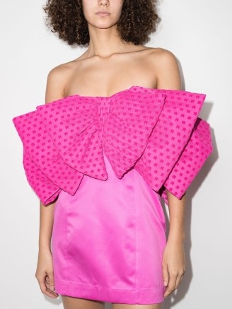 ROTATE Natalie pink bow-detail dress ~ strapless party dresses with statement bows ~ glamorous mini length occasion fashion - flipped