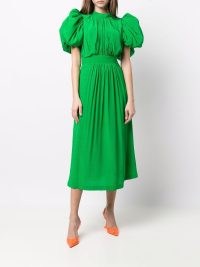ROTATE Noon green puff-sleeve dress