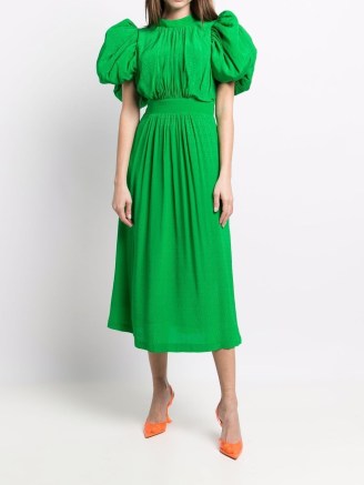 ROTATE Noon green puff-sleeve dress - flipped