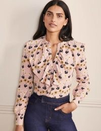Boden Ruffle Front Jersey Shirt in Milkshake Delicate Daisy ~ floral ruffled shirts ~ feminine tops