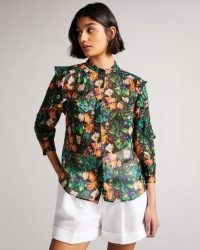 TED BAKER CARITA Ruffle Sleeve Blouse in Black / ruffled floral print blouses / feminine fashion