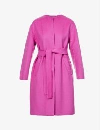 S MAX MARA Scoop-neck belted wool coat in fuchsia ~ bright tie waist coats ~ women’s chic outerwear ~ effortless style clothing